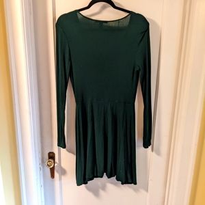 Dark green Forever 21 deep V babydoll dress with long sleeves